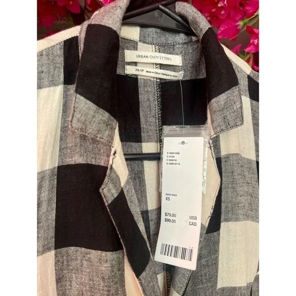 NWT Urban Outfitters Natalie Checkered Print Linen Midi Dress - Size XS - Picture 8 of 14